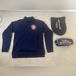 Lot of 3 Philadelphia Phillies Phantasy Camp Items Pullover, Dopp kit, Shoe Bag